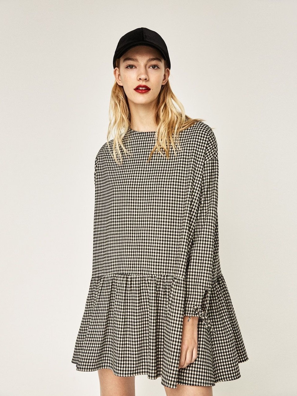 Zara Oversized Tunic Mini Dress Gingham Mini Check Black‎ Off-White S